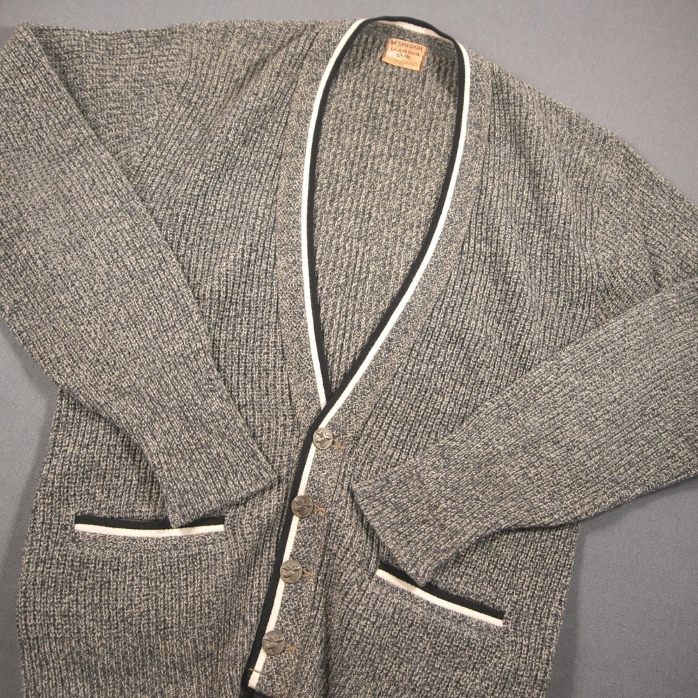 Vintage USA 50's McGregor Scandia Ribbed Knit V-Neck Men Cardigan M Nordic Oslo